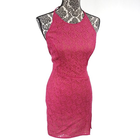 BCBG Tenya Racerback Mesh & Lace Sheath Dress Turkish Rose 4 - Picture 4 of 6